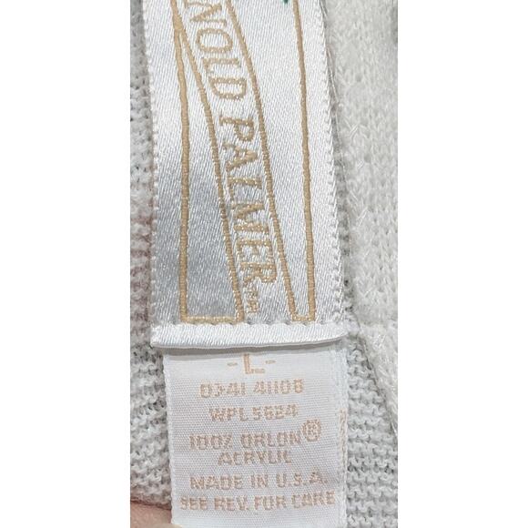 Vintage 1970's Arnold Palmer White Button Up V Neck Cardigan sz L - Picture 5 of 5